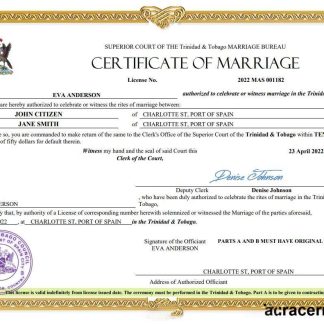 Trinidad and Tobago marriage certificate Word and PDF template download template file