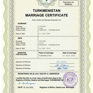 Turkmenistan marriage certificate Word and PDF template download template file