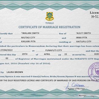 Tuvalu marriage certificate PSD template download template file
