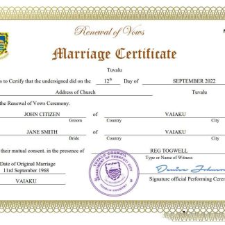 Tuvalu marriage certificate Word and PDF template download template file