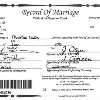 USA Arizona state marriage certificate template in PSD format download template file