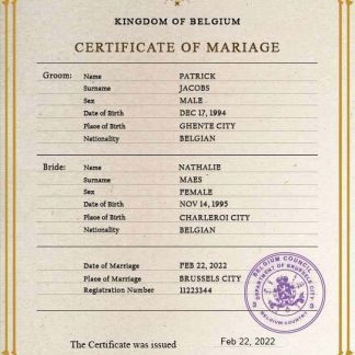 Belgium marriage certificate PSD template download template file