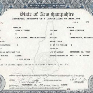USA New Hampshire marriage cert download template file