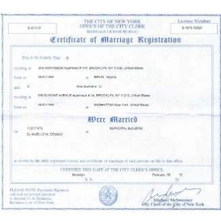 USA New York certificate of marriage registration download template file