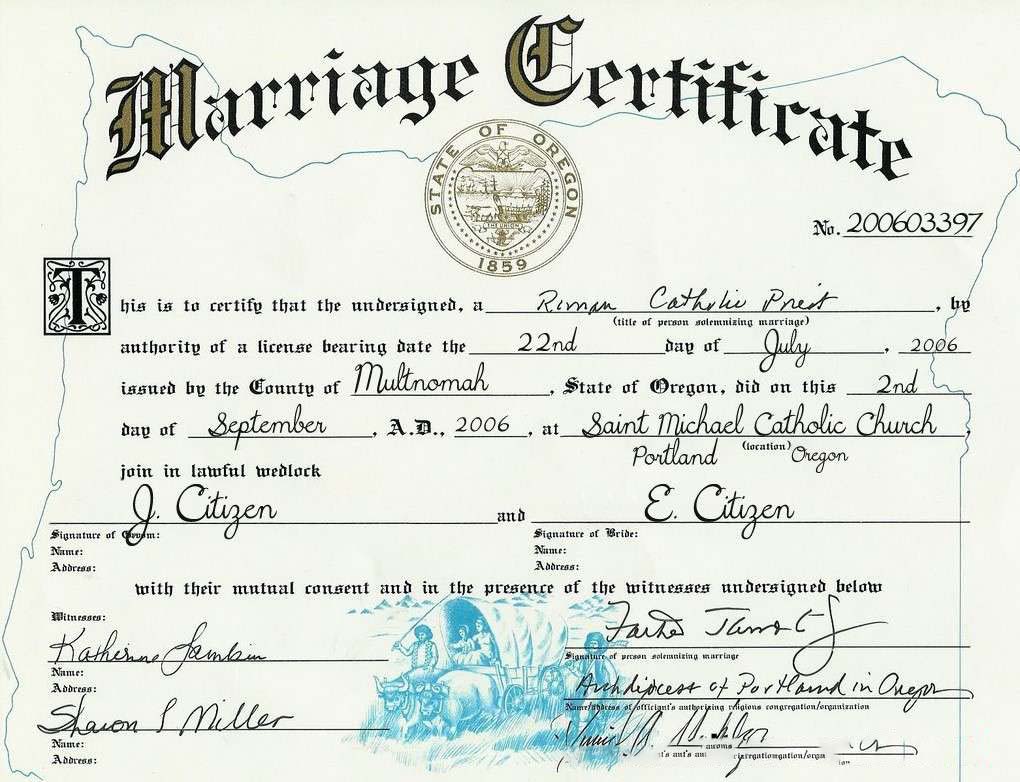 USA oregon marriage cert download template file
