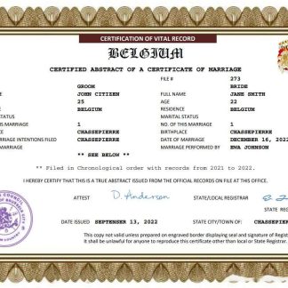 Belgium marriage certificate Word and PDF template download template file