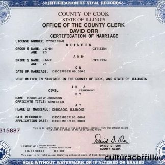 USA state Illinois marriage certificate template in PSD format download template file