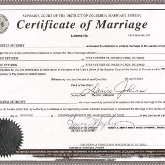 USA Washington district of Columbia marriage certificate template in PSD format download template file
