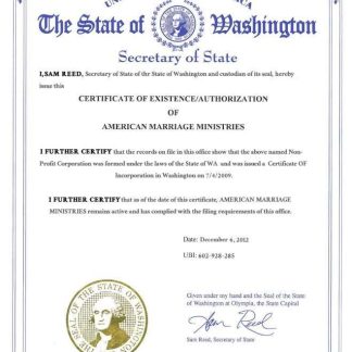 USA Washington state marriage certificate template in PSD format download template file