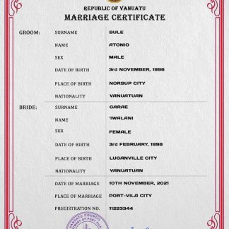 Vanuatu marriage certificate PSD download template file