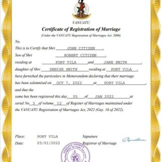 Vanuatu marriage certificate Word and PDF template download template file
