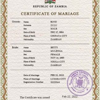 Zambia marriage certificate PSD template download template file