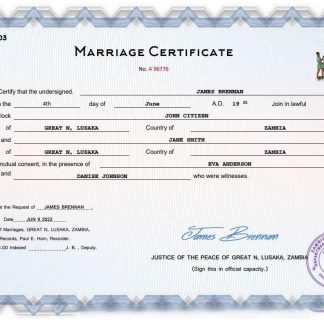 Zambia marriage certificate Word and PDF template download template file