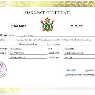 Zimbabwe marriage certificate Word and PDF template download template file