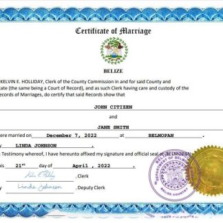 Belize marriage certificate Word and PDF template download template file