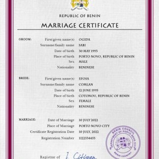 Benin marriage certificate PSD template download template file