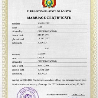 Bolivia marriage certificate download template file