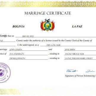 Bolivia marriage certificate Word and PDF template download template file