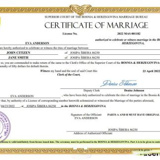 Bosnia & Herzegovina marriage certificate download template file