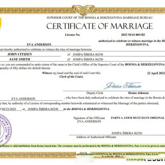 Bosnia & Herzegovina marriage certificate Word and PDF template download template file