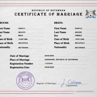 Botswana marriage certificate PSD template download template file