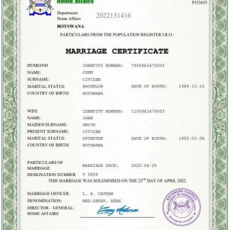Botswana marriage certificate Word and PDF template download template file