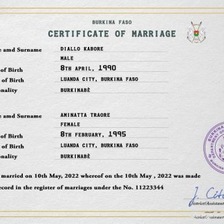 Burkina Faso marriage certificate PSD template download template file