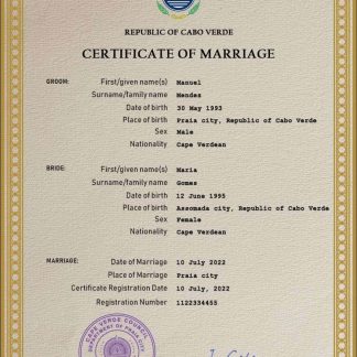 Cabo Verde marriage certificate PSD template download template file
