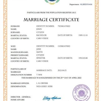 Cabo Verde marriage certificate Word and PDF template download template file