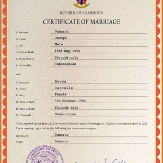 Cameroon marriage certificate PSD template download template file