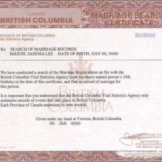 Canada British Columbia marriage certificate template in PSD format download template file
