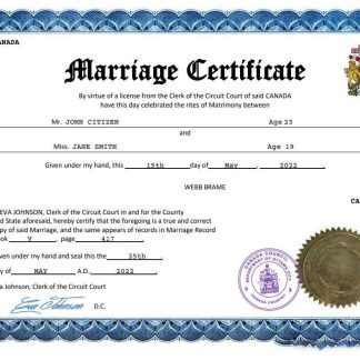 Canada marriage certificate Word and PDF template download template file
