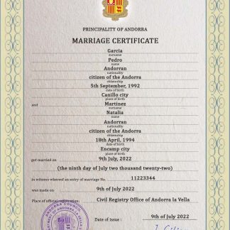Andorra marriage certificate PSD template download template file