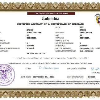 Colombia marriage certificate Word and PDF template download template file