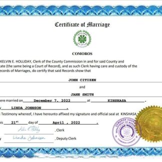 Comoros marriage certificate Word and PDF template download template file