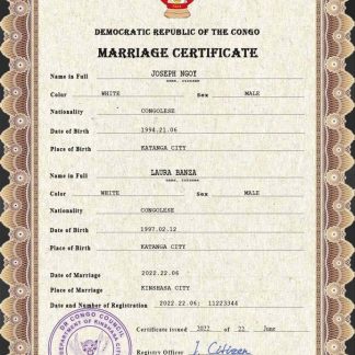Congo Democratic Republic marriage certificate PSD template download template file