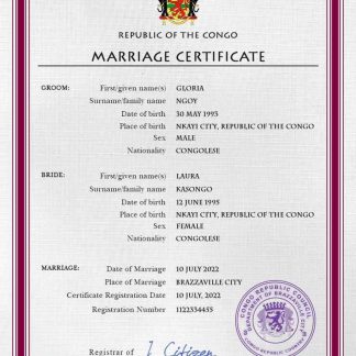 Congo, Republic of the marriage certificate PSD template download template file
