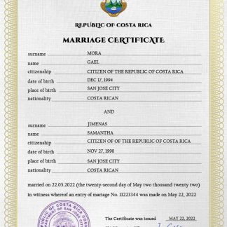 Costa Rica marriage certificate PSD template download template file