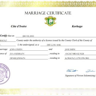 Cote d??Ivoire marriage certificate Word and PDF template download template file