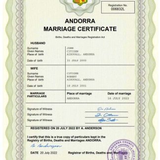 Andorra marriage certificate Word and PDF template download template file