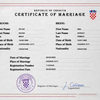 Croatia marriage certificate Word and PDF template download template file