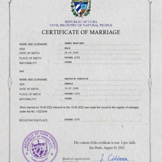 Cuba marriage certificate Word and PDF template download template file