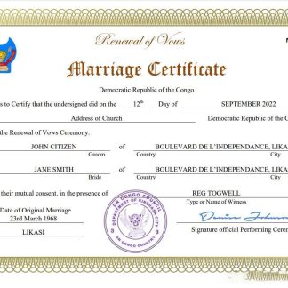 Democratic Republic of the Congo marriage certificate Word and PDF template download template file