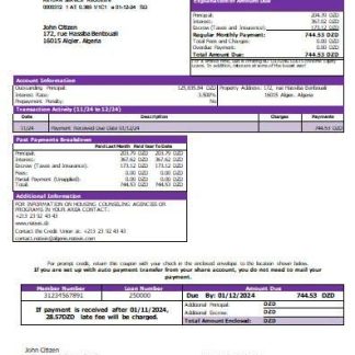 Algeria Natixis Algerie bank mortgage statement scr download template file