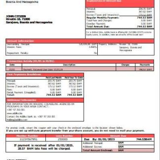 Bosnia and Herzegovina Addiko bank mortgage statement scr download template file