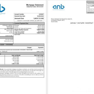 Saudi Arabia Arab National Bank ANB mortgage statement in Word and PDF formats download template file