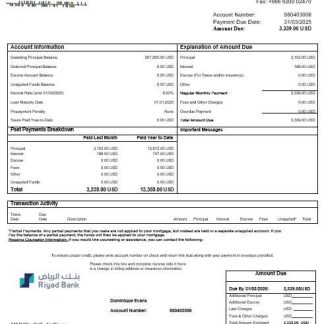 Saudi Arabia Riyad Bank mortgage statement in Word and PDF formats download template file
