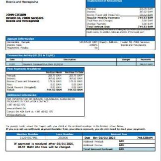 Bosnia and Herzegovina ASA Banka bank mortgage statement scr download template file