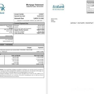 Senegal Ecobank mortgage statement in Word and PDF formats download template file