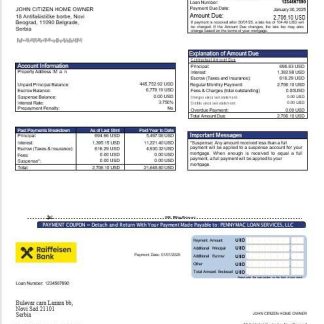 Serbia Raiffeisen bank mortgage statement in Word and PDF formats download template file